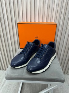 Кожаные кроссовки со вставками из натуральной замши Hermes