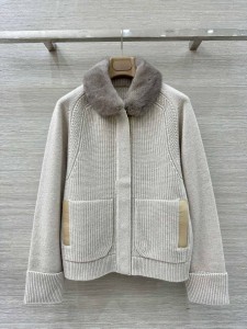 ЖЕНСКИЙ КАШЕМИРОВЫЙ КАРДИГАН С МЕХОМ  LORO PIANA БЕЖЕВЫЙ