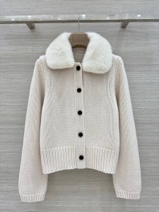 ЖЕНСКИЙ КАШЕМИРОВЫЙ КАРДИГАН C МЕХОМ LORO PIANA  МОЛОЧНЫЙ