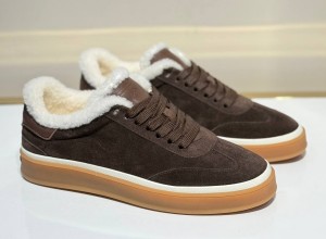 ЗИМНИЕ ЖЕНСКИЕ КРОССОВКИ ИЗ ЗАМШИ С МЕХОМ LORO PIANA КОРИЧНЕВЫЕ
