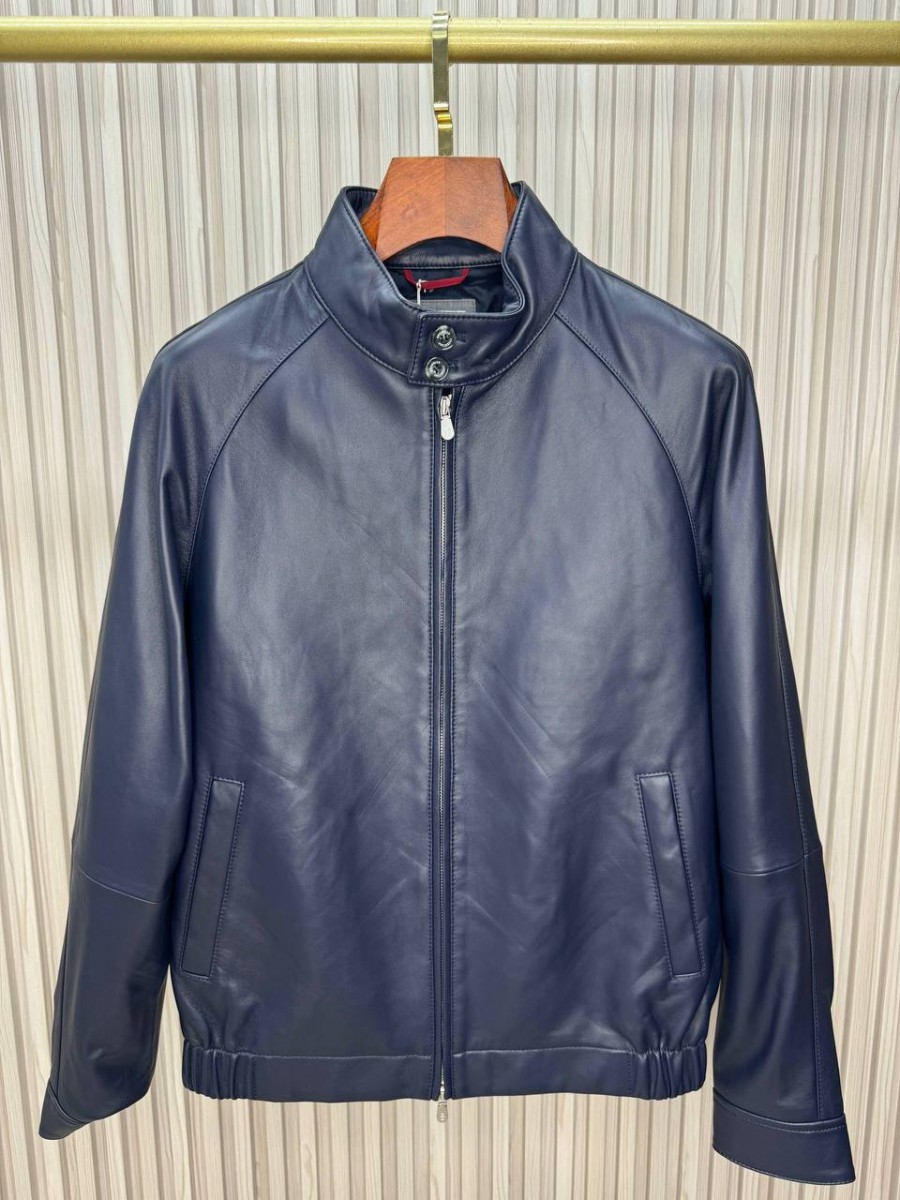 МУЖСКАЯ КОЖАНАЯ КУРТКА BRUNELLO CUCINELLI СИНЯЯ МУЖСКАЯ КОЖАНАЯ КУРТКА BRUNELLO CUCINELLI СИНЯЯ