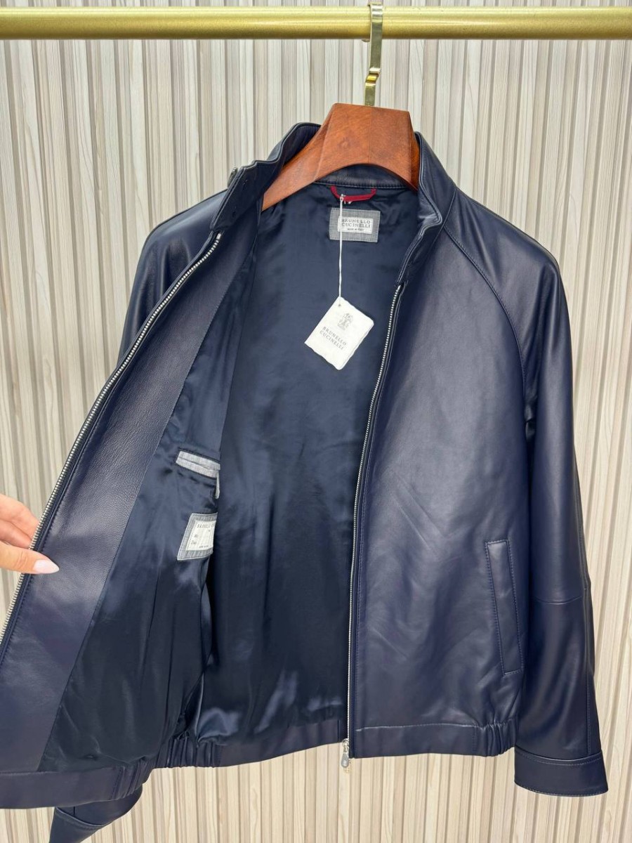 МУЖСКАЯ КОЖАНАЯ КУРТКА BRUNELLO CUCINELLI СИНЯЯ МУЖСКАЯ КОЖАНАЯ КУРТКА BRUNELLO CUCINELLI СИНЯЯ