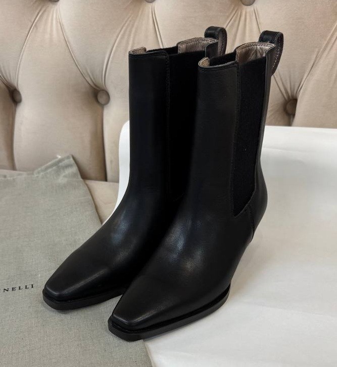 КОЖАНЫЕ БОТИЛЬОНЫ BRUNELLO CUCINELLI ЧЕРНЫЕ КОЖАНЫЕ БОТИЛЬОНЫ BRUNELLO CUCINELLI ЧЕРНЫЕ