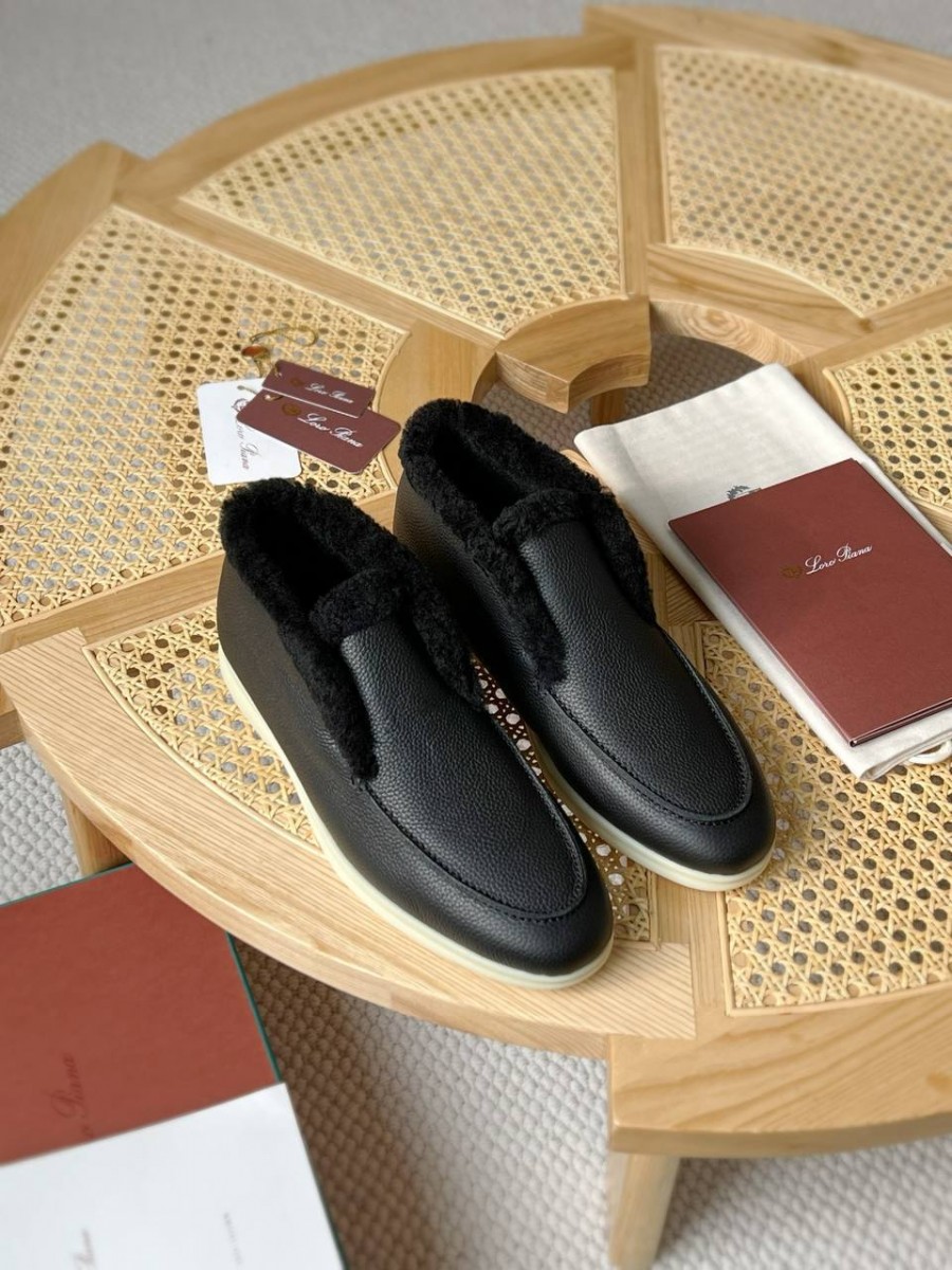 МУЖСКИЕ КОЖАНЫЕ БОТИНКИ С МЕХОМ LORO PIANA ЧЕРНЫЕ МУЖСКИЕ КОЖАНЫЕ БОТИНКИ С МЕХОМ LORO PIANA ЧЕРНЫЕ