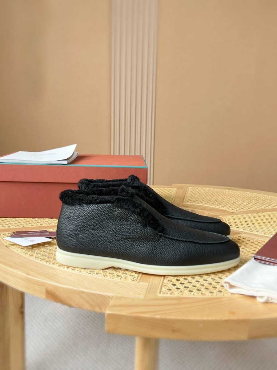 МУЖСКИЕ КОЖАНЫЕ БОТИНКИ С МЕХОМ LORO PIANA ЧЕРНЫЕ МУЖСКИЕ КОЖАНЫЕ БОТИНКИ С МЕХОМ LORO PIANA ЧЕРНЫЕ