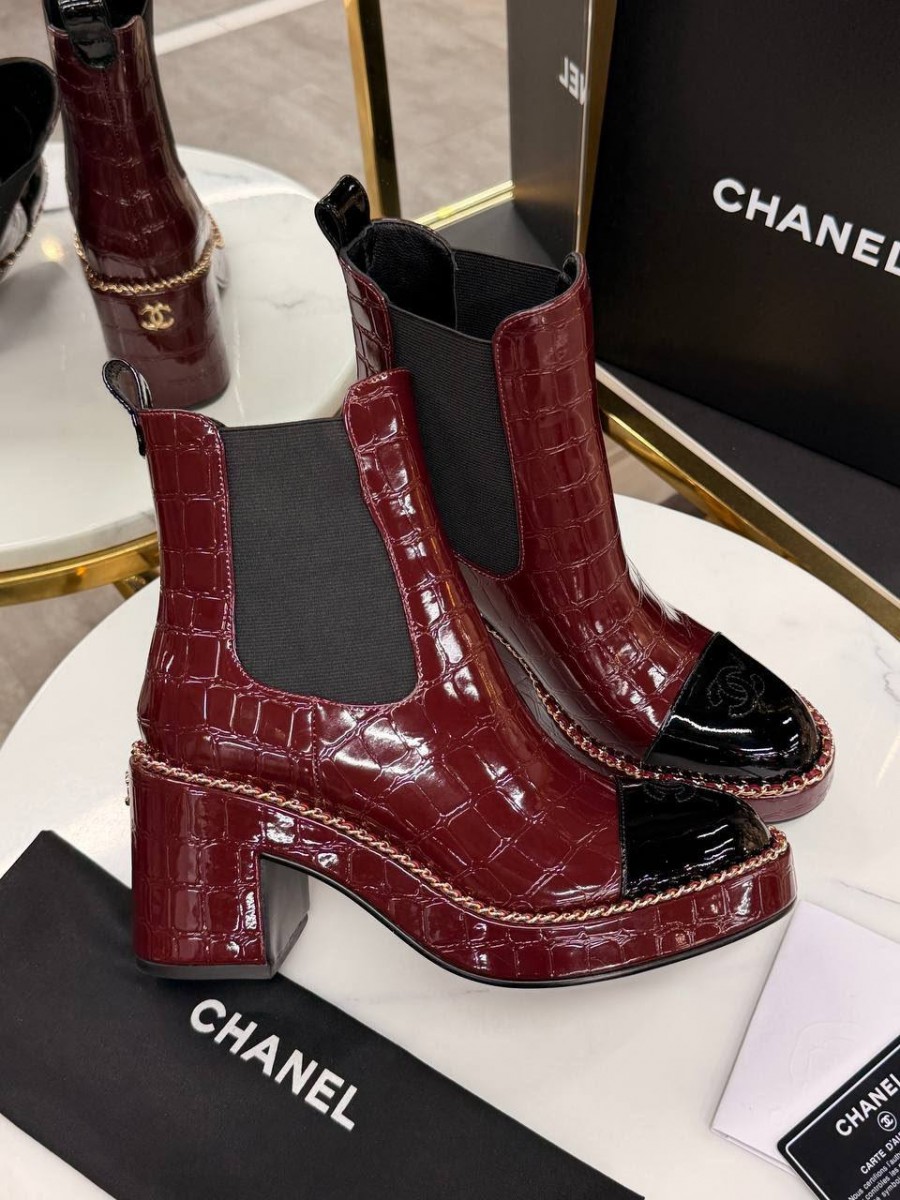 ЖЕНСКИЕ КОЖАНЫЕ БОТИНКИ CHANEL БОРДОВЫЕ ЖЕНСКИЕ КОЖАНЫЕ БОТИНКИ CHANEL БОРДОВЫЕ