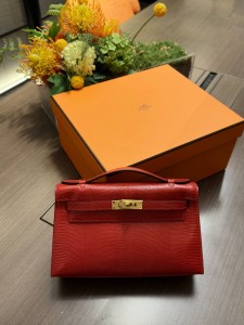 Hermes Pochette Lizard Gold