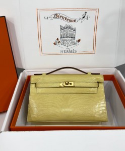 Hermes Pochette Lizard Gold