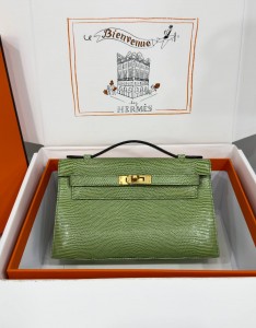 Hermes Pochette Lizard Gold