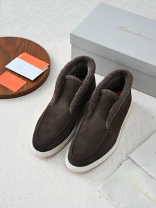 Мужские лоферы на меху Santoni коричневые