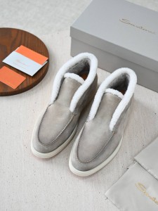 Мужские лоферы на меху Santoni серые