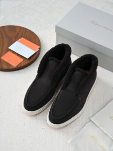 Мужские лоферы на меху Santoni черные