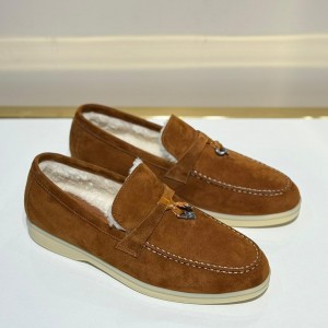 Женские лоферы на меху Loro Piana коричневые