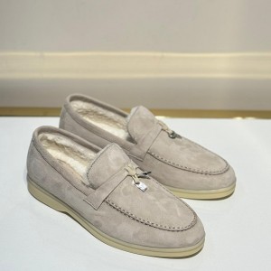 Женские лоферы на меху Loro Piana бежевые