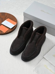 Мужские лоферы на меху Santoni коричневые