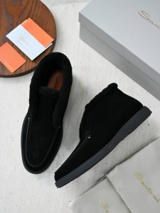 Мужские лоферы на меху Santoni черные