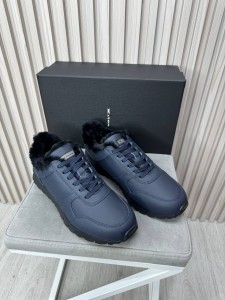 Мужские кроссовки на меху из натуральной кожи Kiton синие