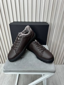 Мужские кеды на меху из натуральной кожи Kiton коричневые