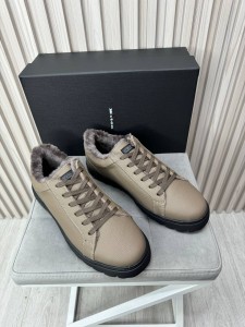 Мужские кеды на меху из натуральной кожи Kiton бежевые