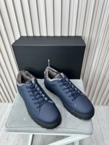 Мужские кеды на меху из натуральной кожи Kiton синие