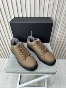 Мужские кеды на меху из натуральной кожи Kiton коричневые