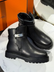 Женские ботинки на меху Hermes черные