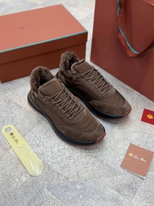 Мужские кроссовки на меху Loro Piana коричневые