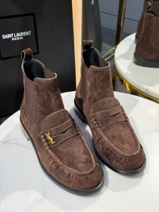 Женские замшевые ботинки Saint Laurent шоколадные
