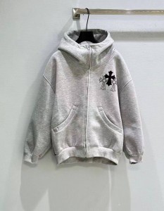 Женское худи на молнии Chrome Hearts серая