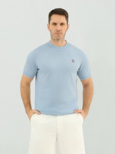 Мужская трикотажная футболка Brunello Cucinelli голубая