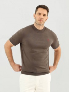 Мужская трикотажная футболка Brunello Cucinelli бежевая