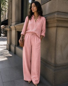 Женский леновый костюм Loro Piana розовый