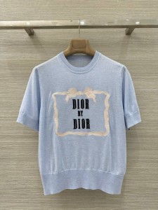 ЖЕНСКАЯ ТРИКОТАЖНАЯ ФУТБОЛКА CHRISTIAN DIOR ГОЛУБАЯ