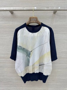 ЖЕНСКАЯ ТРИКОТАЖНАЯ ФУТБОЛКА LORO PIANA СИНЯЯ