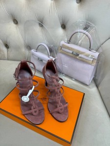 ЖЕНСКИЕ ЗАМШЕВЫЕ  БОСОНОЖКИ HERMES КОРИЧНЕВЫЕ