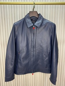 МУЖСКАЯ КОЖАНАЯ КУРТКА KITON СИНЯЯ