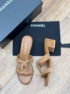 ЖЕНСКИЕ ЗАМШЕВЫЕ БОСОНОЖКИ CHANEL  КОРИЧНЕВЫЕ