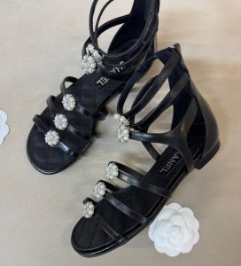ЖЕНСКИЕ КОЖАНЫЕ БОСОНОЖКИ CHANEL ЧЕРНЫЕ