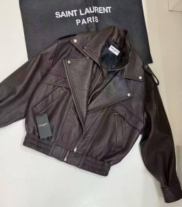 ЖЕНСКАЯ КОЖАНАЯ КУРТКА SAINT LAURENT ШОКОЛАДНАЯ