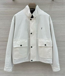 ЖЕНСКАЯ ДВУСТОРОННЯЯ КУРТКА SAINT LAURENT БЕЛАЯ С СИНИМ
