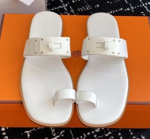 ЖЕНСКИЕ КОЖАНЫЕ ШЛЕПАНЦЫ HERMES JULY БЕЛЫЕ