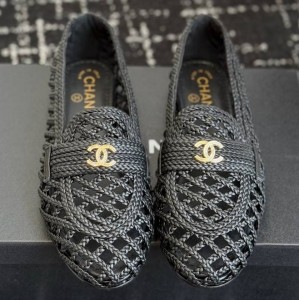 ЖЕНСКИЕ ЛОФЕРЫ ИЗ ТЕКСТИЛЯ CHANEL ЧЕРНЫЕ