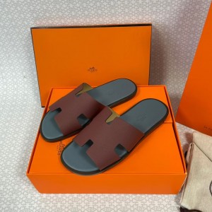 МУЖСКИЕ ШЛЕПАНЦЫ HERMES ШОКОЛАДНЫЕ
