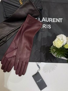 ЖЕНСКИЕ КОЖАНЫЕ ПЕРЧАТКИ SAINT LAURENT БОРДОВЫЕ