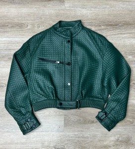 ЖЕНСКАЯ КОЖАНАЯ КУРТКА BOTTEGA VENETA  ЗЕЛЕНАЯ