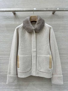 ЖЕНСКИЙ КАШЕМИРОВЫЙ КАРДИГАН С МЕХОМ НОРКИ  LORO PIANA БЕЖЕВЫЙ