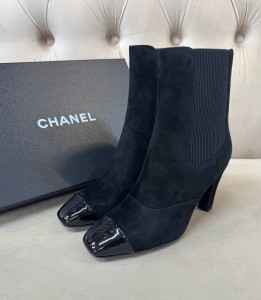 ЖЕНСКИЕ  ЗАМШЕВЫЕ БОТИЛЬОНЫ CHANEL ЧЕРНЫЕ