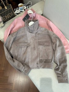 ЖЕНСКАЯ ЗАМШЕВАЯ КУРТКА SAINT LAURENT СЕРАЯ