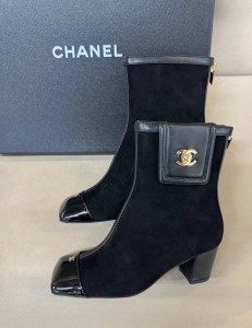 ЖЕНСКИЕ ЗАМШЕВЫЕ БОТИЛЬОНЫ CHANEL ЧЕРНЫЕ