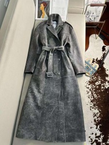 ЖЕНСКИЙ КОЖАНЫЙ ТРЕНЧ JIL SANDER СЕРЫЙ